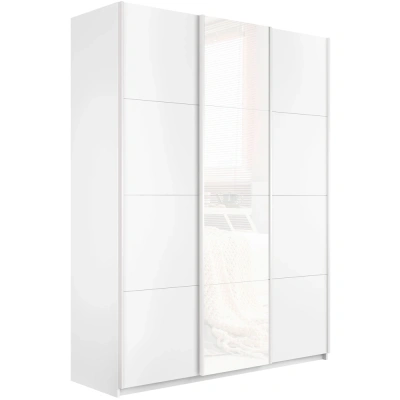 Широкий Прайм 3-х дверный (ЛДСП, Стекло белое) окутанный (Белый снег 2400х2300х570 Широкий Прайм 3х Серебро профиль)