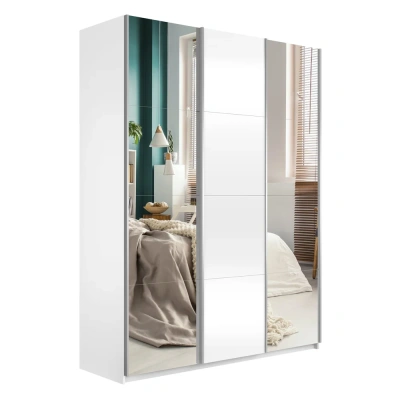 Широкий Прайм 3-х дверный (Зеркало, ЛДСП) окутанный (Белый снег 2400х2300х570 Широкий Прайм 3х Серебро профиль)