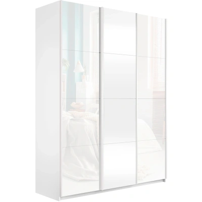 Широкий Прайм 3-х дверный (Стекло белое, ЛДСП) окутанный (Белый снег 2400х2300х570 Широкий Прайм 3х Серебро профиль)