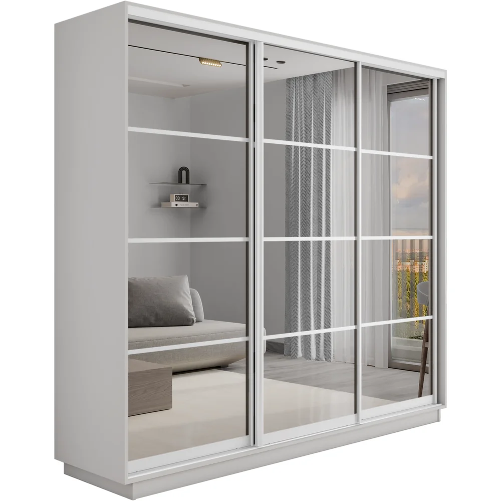 Экспресс 3-х дверный 4 секции (Зеркало) (Белый снег 1800х2200х440 Экспресс 45 3х Белый профиль)