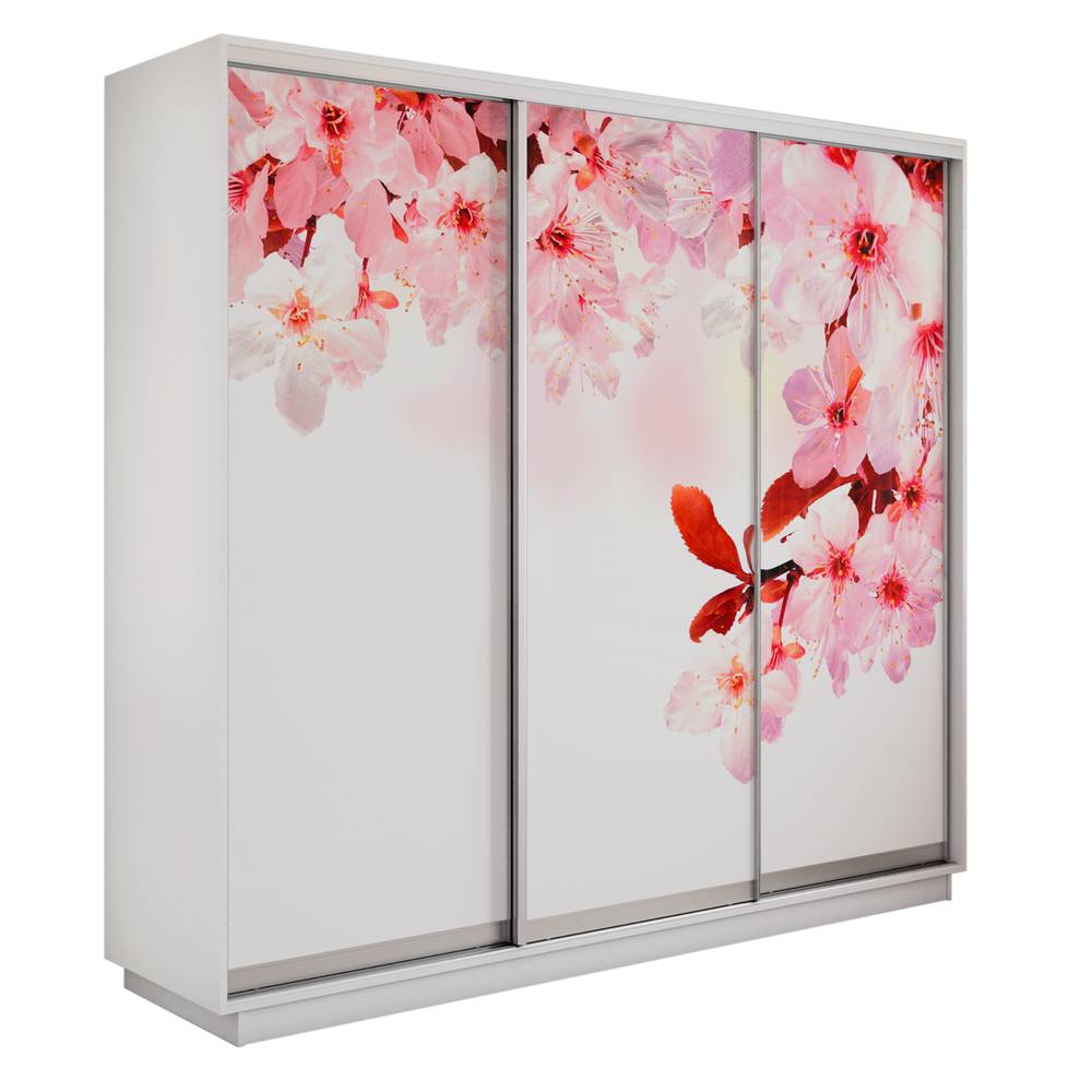 Экспресс 3-х дверный (Сакура) (Белый снег 2100х2200х440 Экспресс 45 3х Серебро профиль)