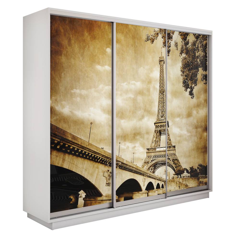 Экспресс 3-х дверный (Париж) (Белый снег 2100х2200х440 Экспресс 45 3х Серебро профиль)